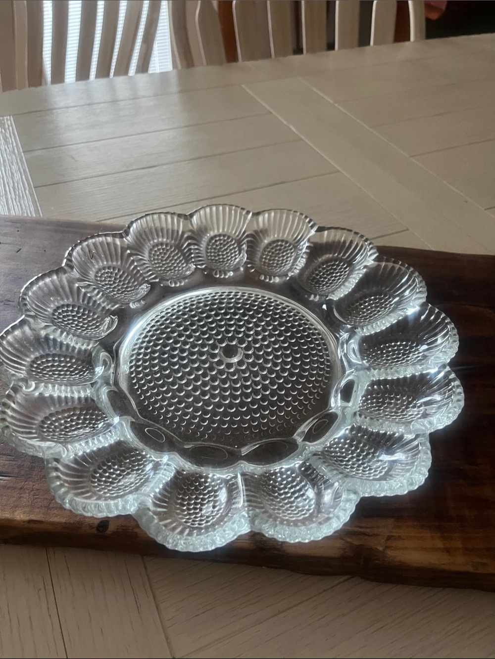 Vintage Egg Plate Clear Glass Hobnail Design with Scalloped Edge 15 Deviled Eggs